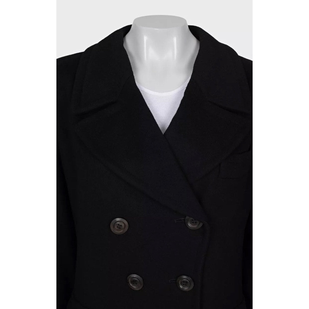 Vintage Yves Saint Laurent Black Belted Coat - Size M pre-owned