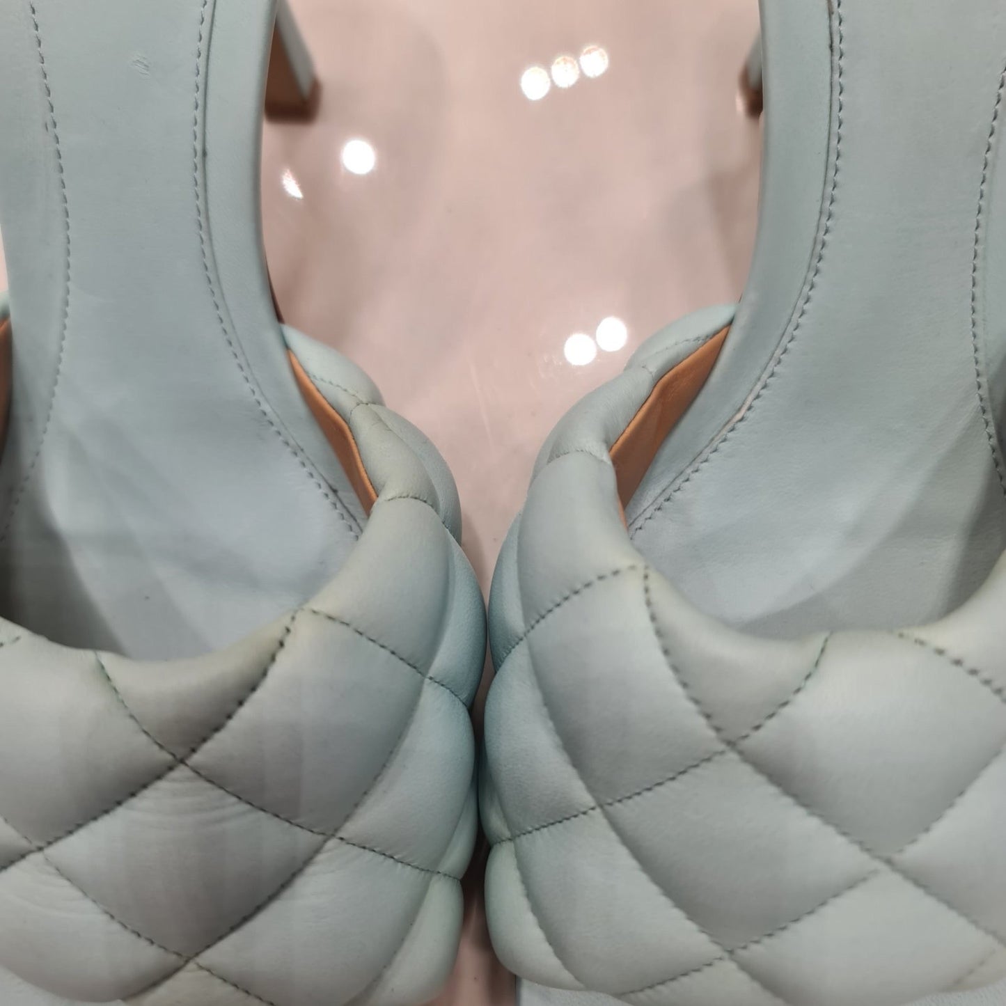 Bottega Veneta Light Blue Quilted Leather Lido Slide Sandals Sz.40 pre-owned