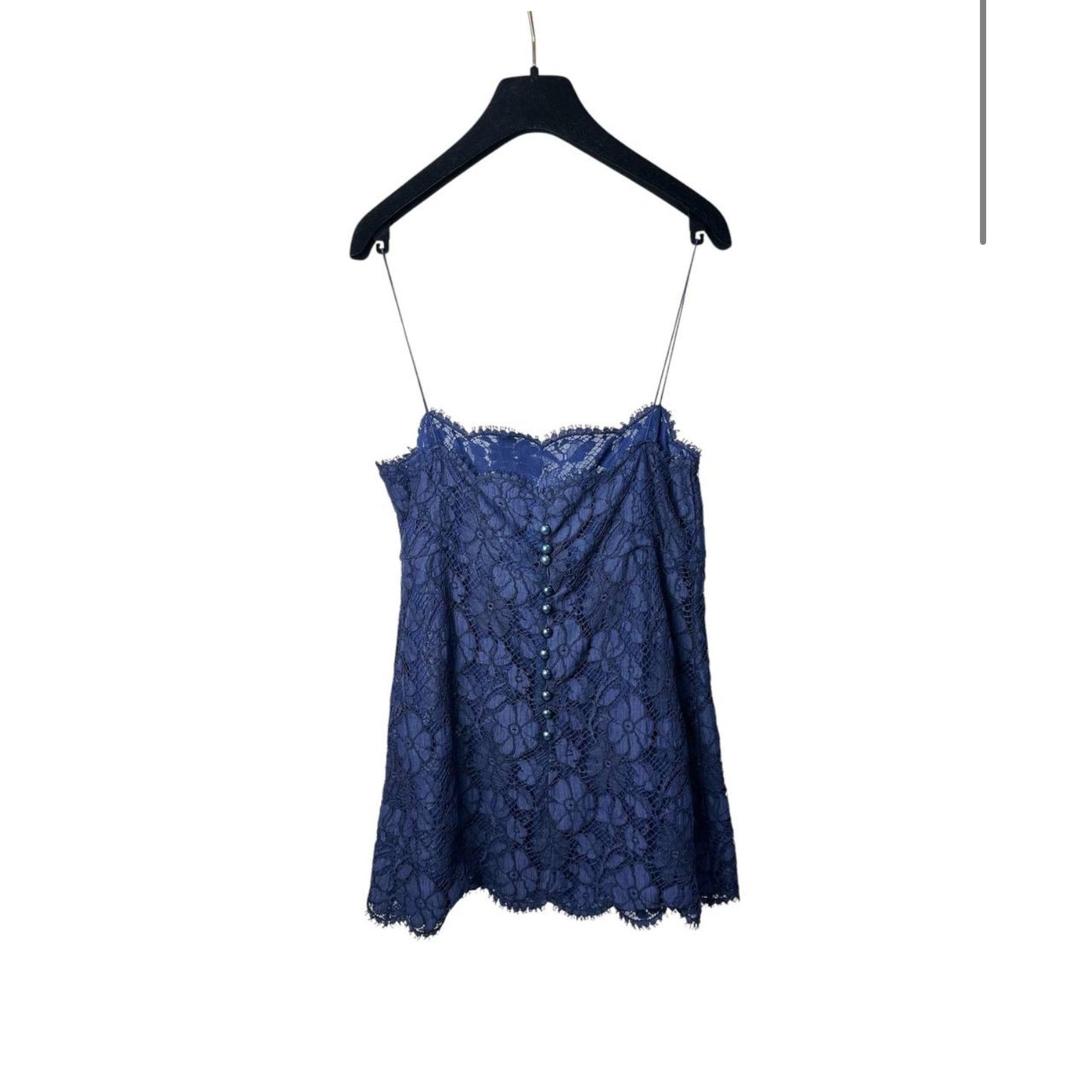 Chanel Blue Floral Lace Caraco CC Logo Buttons Tank Top Sz.38 Pre-owned