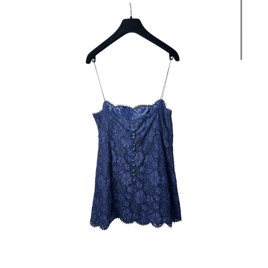 Chanel Blue Floral Lace Caraco CC Logo Buttons Tank Top Sz.38 Pre-owned