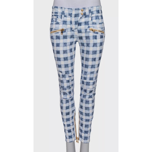 Balmain Plaid Slim-Fit Jeans with Gold Zippers FR38/M Pre-owned