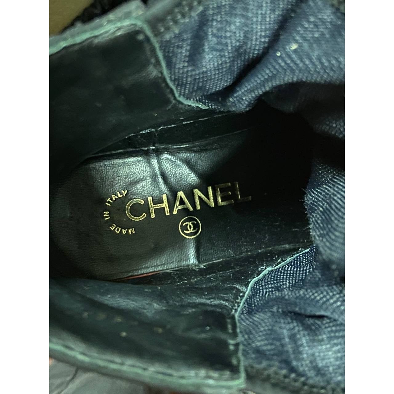 Chanel Black Lace-Up Textile Rubber Boots Size 38 pre-owned