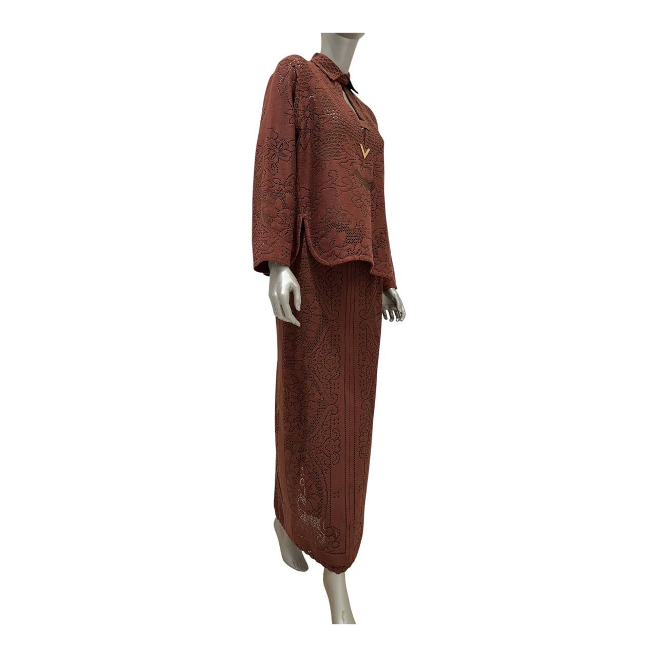 NWT Valentino Brown Laser-Cut Leather Two-Piece Set IT40 pre-owned