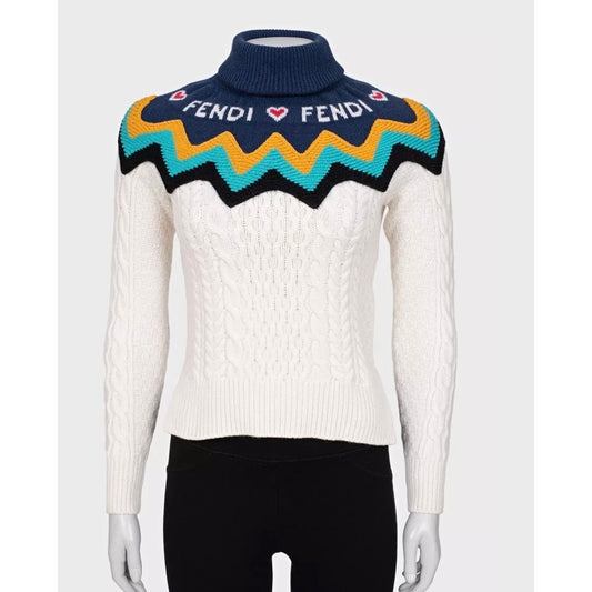 NWOT Fendi Wool Cashmere White Turtleneck Sweater Sz.40 Pre-owned