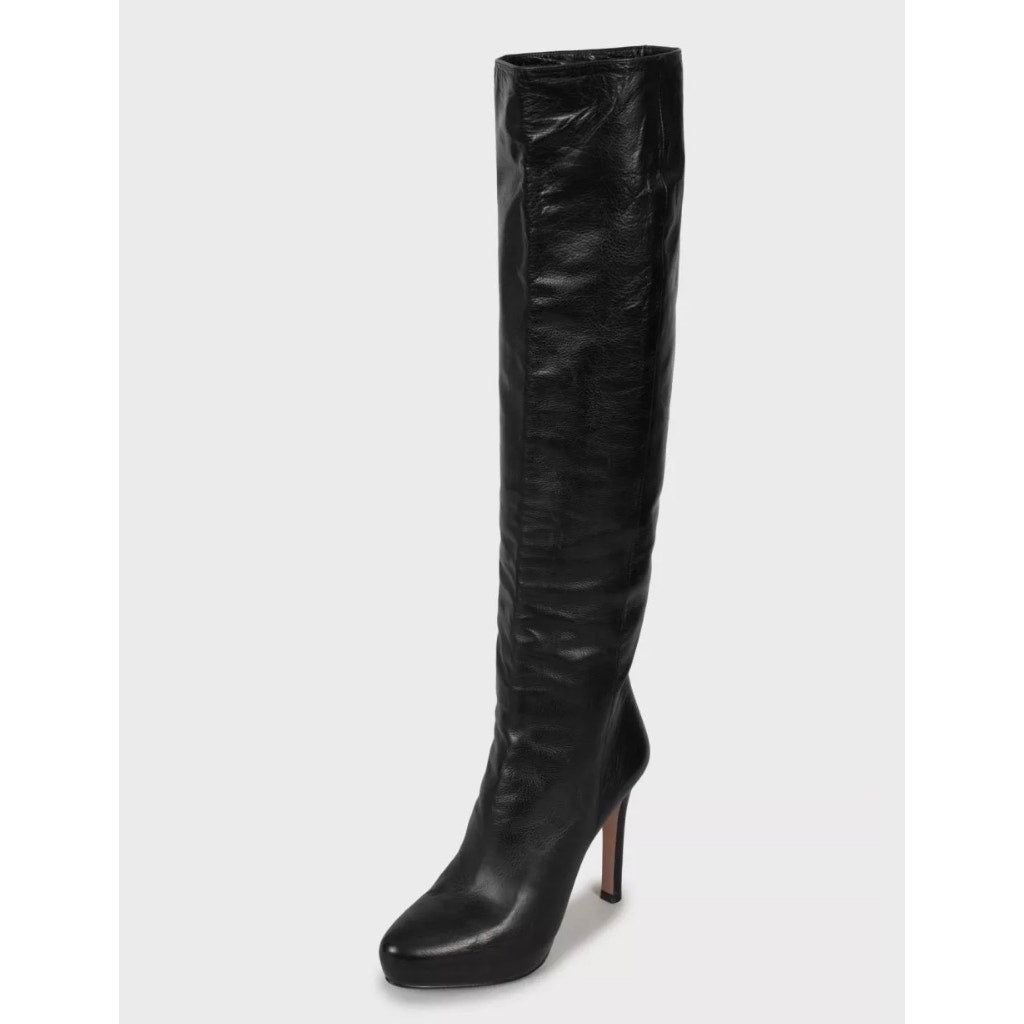 Prada Black Leather Pointed Toe High Heel Boots Sz.38 Pre-owned