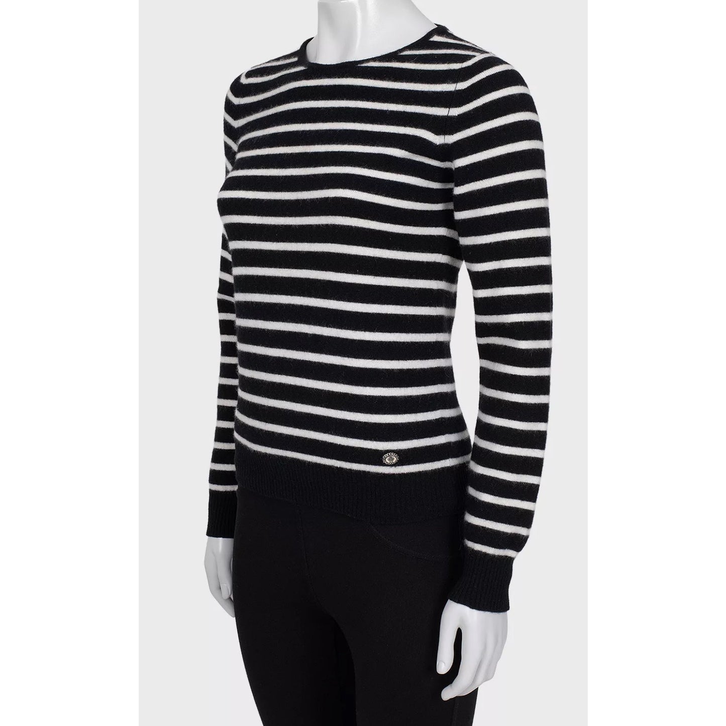Chanel Striped Short-Pile Knit Sweater - Size S pre-owned