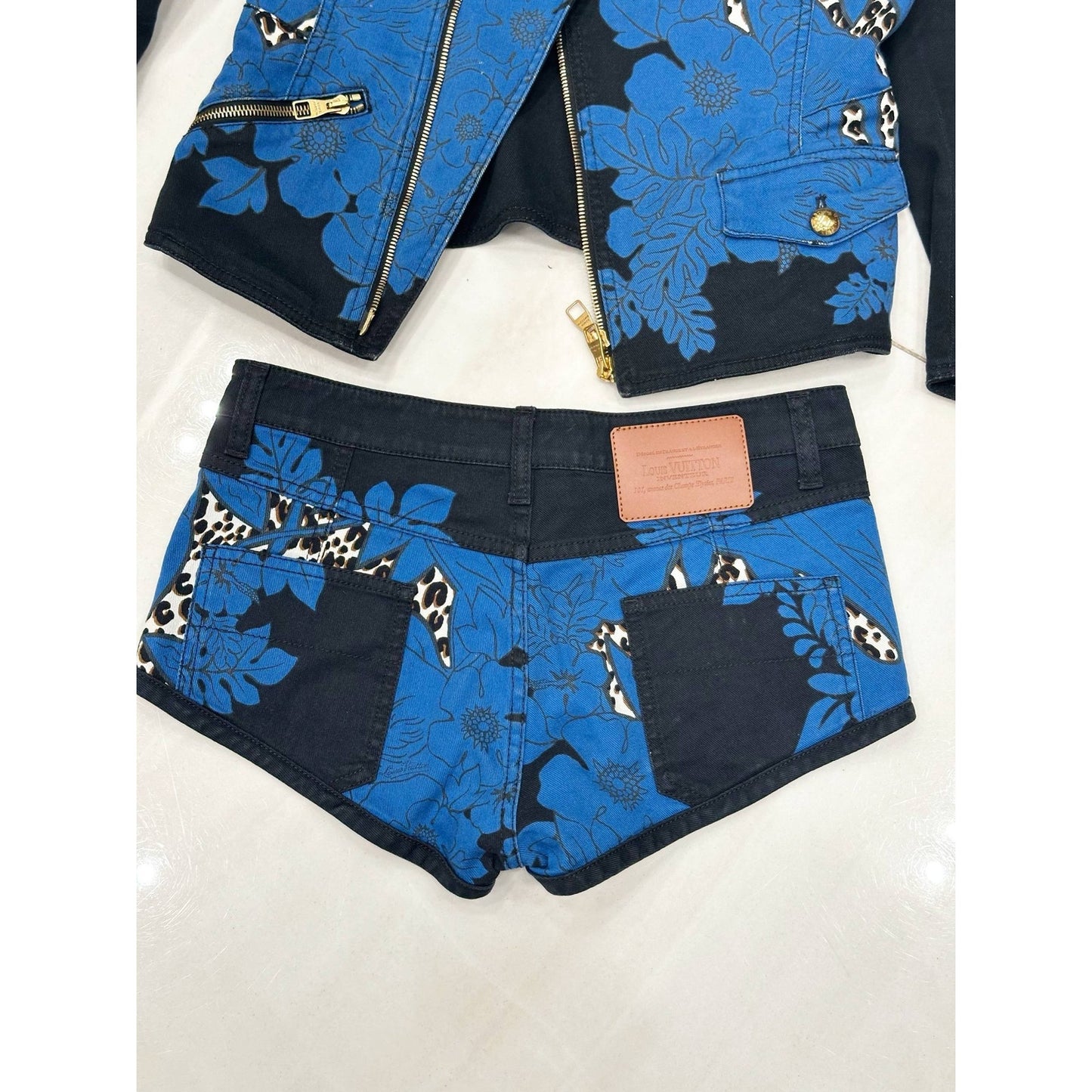 Louis Vuitton Blue Floral Leopard Denim Set Sz 34 Pre-owned