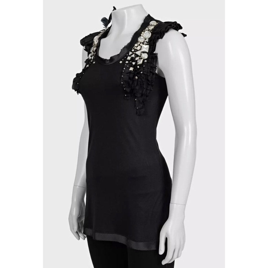 Valentino Black Embellished Viscose T-Shirt - US 4 Pre-owned