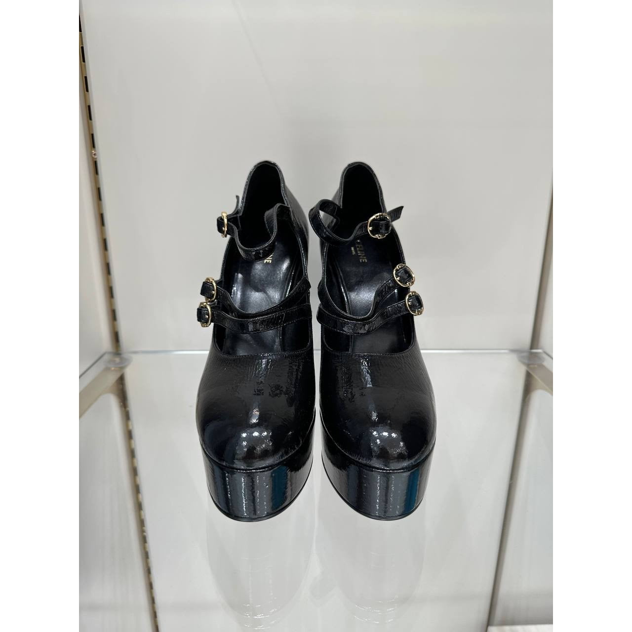 Celine FW 2020 Melody Black Patent Mary Jane Pumps 37 pre-owned
