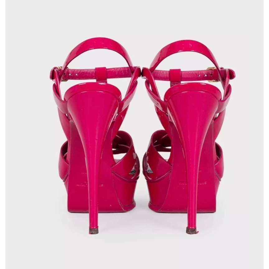 Saint Laurent Tribute Pink Patent Leather Sandals – Size 35 Pre-owned