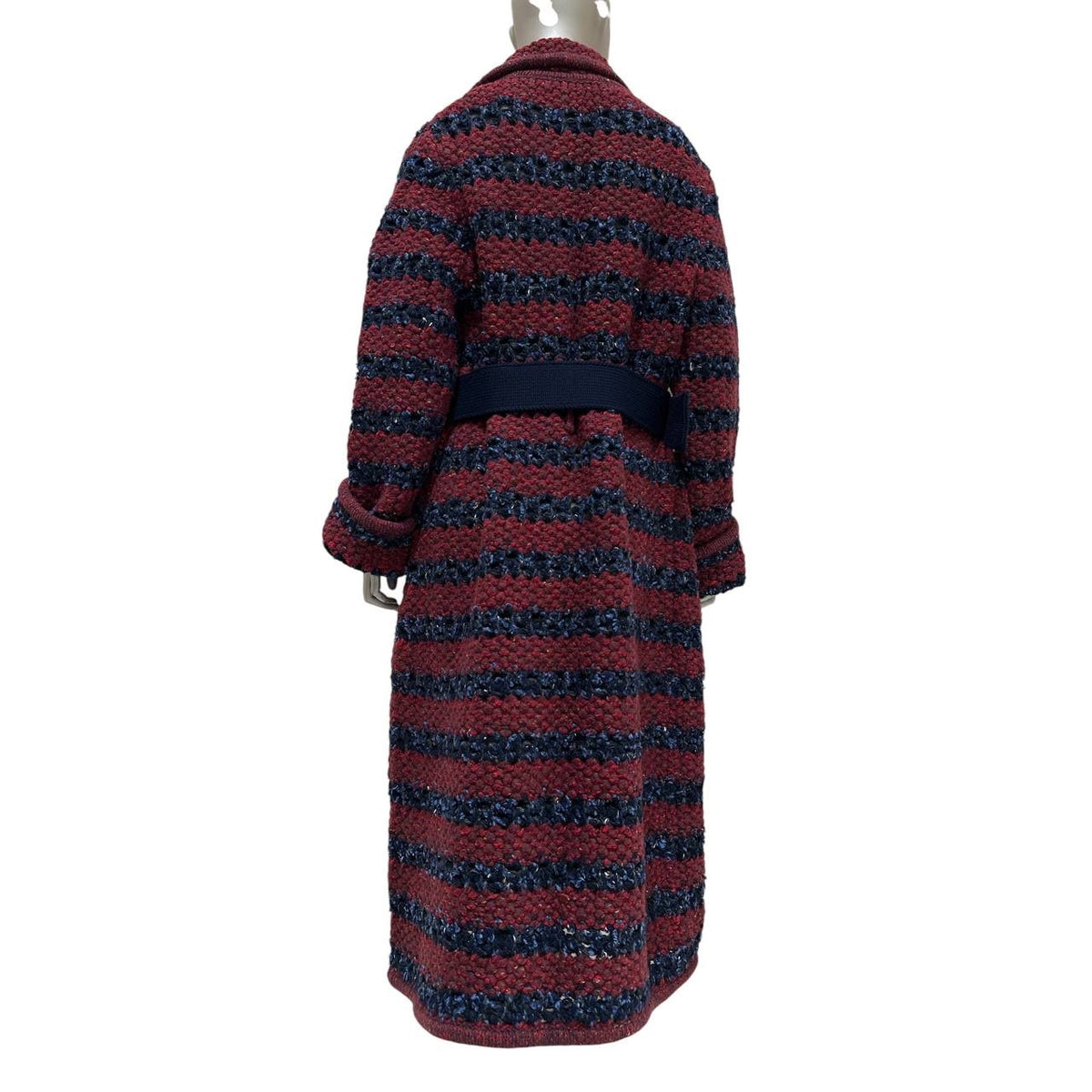 Chanel 2017 Bouclé Striped Coat with CC Buckle Sz.44 Pre-owned
