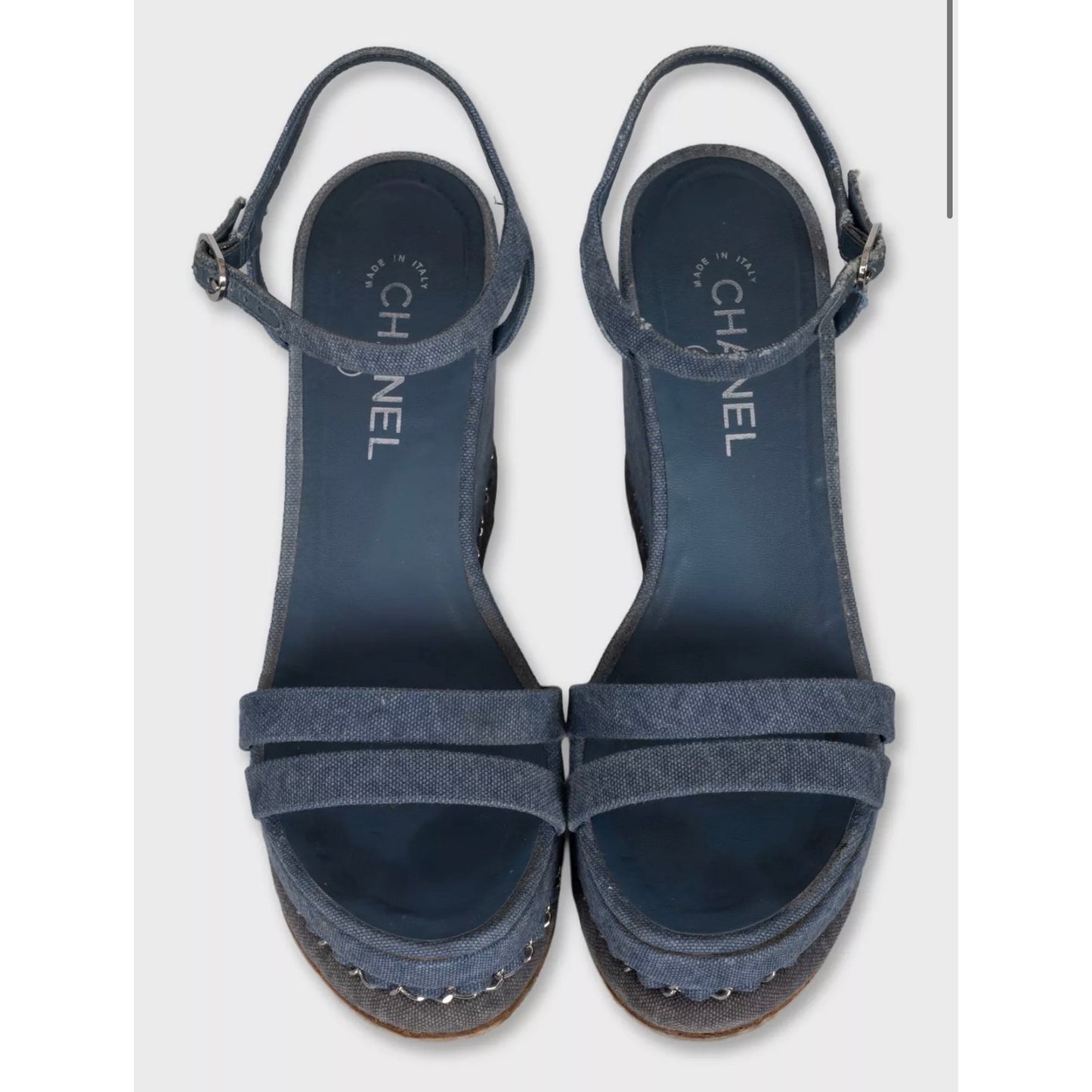 Chanel Blue Denim Wedge Sandals, Size 39.5 pre-owned