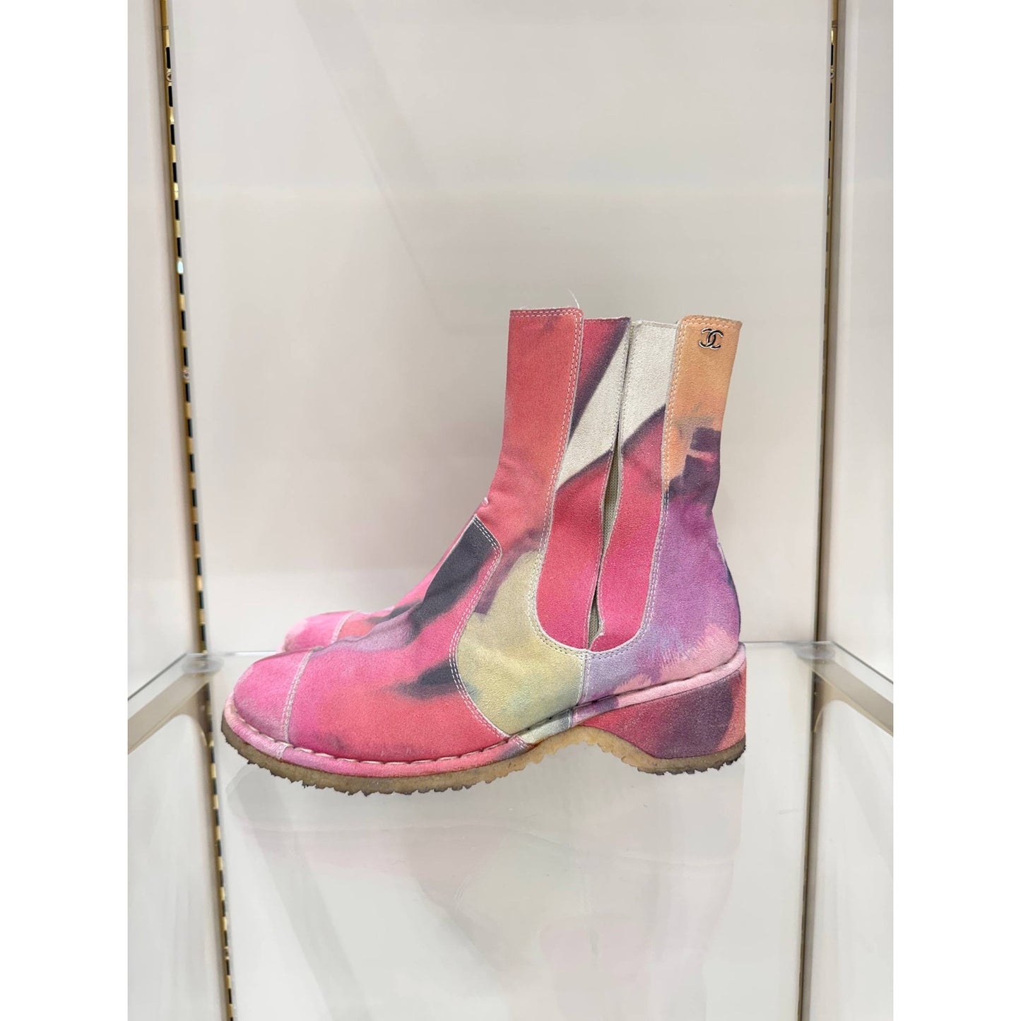Chanel Multicolor Suede Ankle Boots, Size 38 Pre-owned