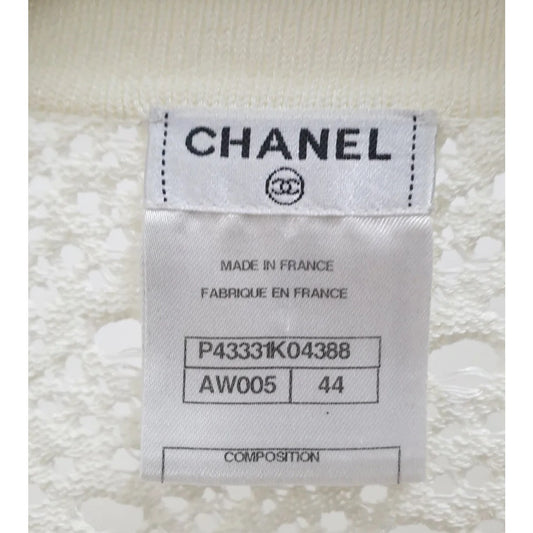 Chanel White Crochet Cotton Cardigan Button-Up Sz. 44 Pre-owned