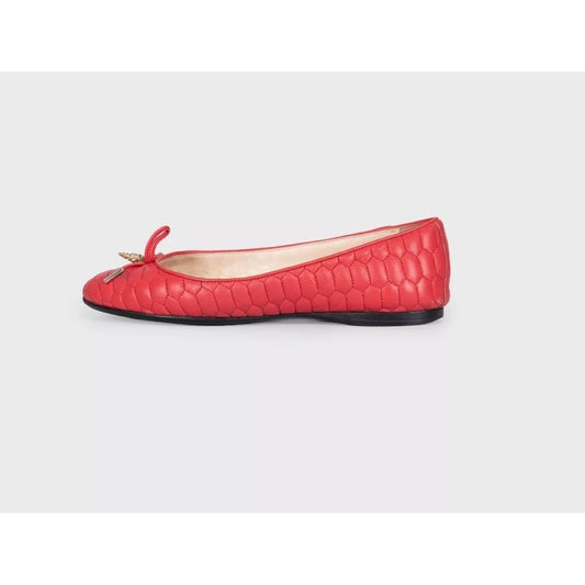 Roberto Cavalli Red Quilted Leather Flats w/ Crystal Charm EU 37 pre-owned