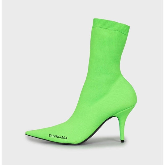 NWOB Balenciaga Knife Green Stretch-Knit Ankle Boots Sz.40 Pre-owned