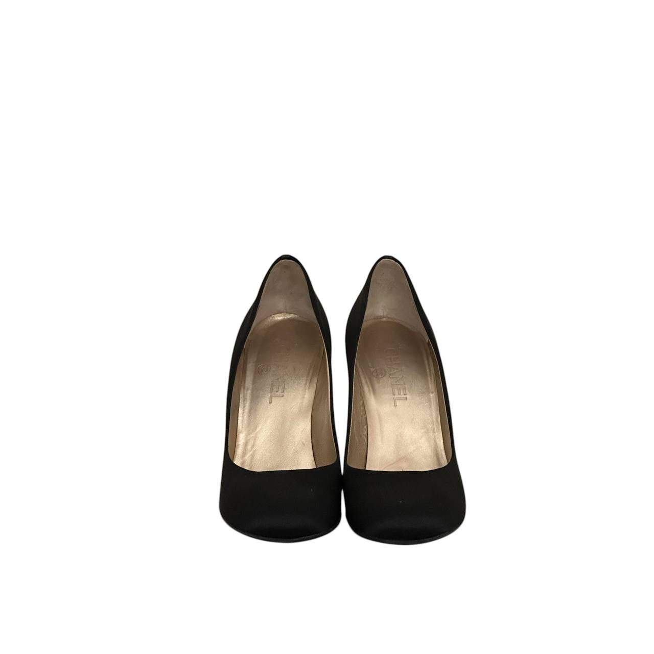 Chanel Black Satin Pumps with Dazzling Crystal Heels - Size 39 EU Pre-owned