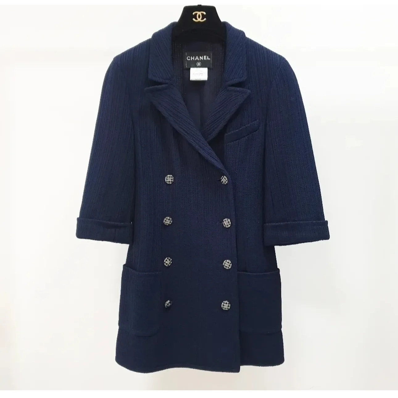 CHANEL Double Breasted Sweater Blazer Navy Blue Jacket Blazer Sz.38 Pre-owned