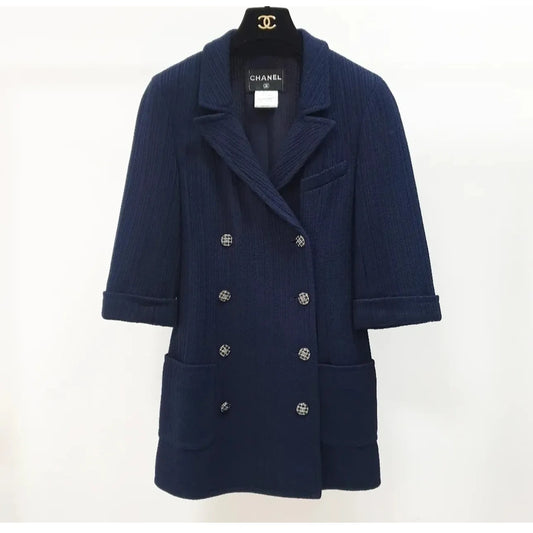 CHANEL Double Breasted Sweater Blazer Navy Blue Jacket Blazer Sz.38 Pre-owned