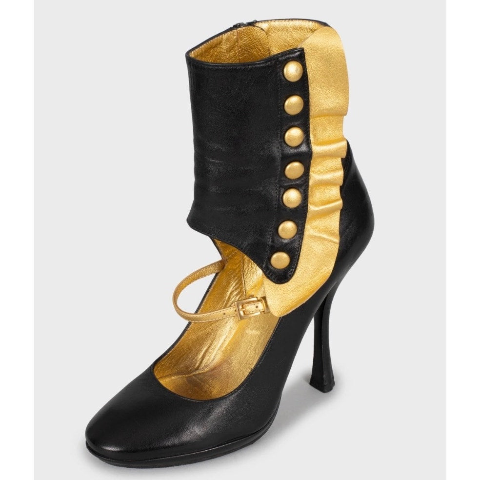 Vintage Prada Black Leather Gold Detail  Heels Sz.37.5Pre-owned