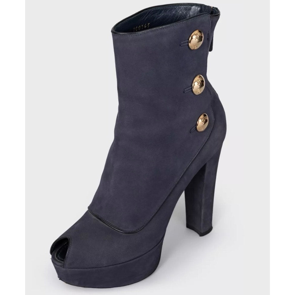 Louis Vuitton Grey Suede Open-Toe Booties EU 38 pre-owned