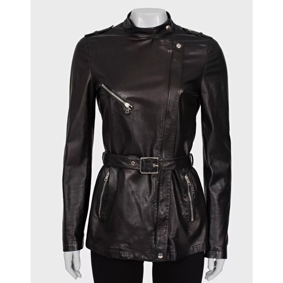 Gucci Black Leather Belted Jacket - IT 40 / S Pre-owned