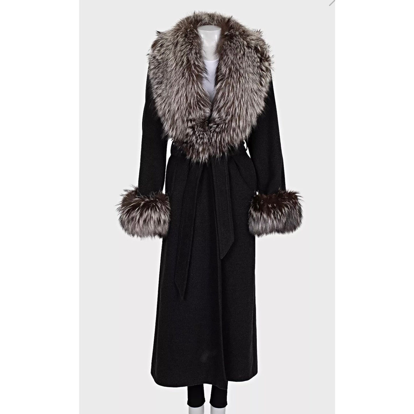 Zilli Grey Coat with Detachable faux Fur Trim - Size L Pre-owned