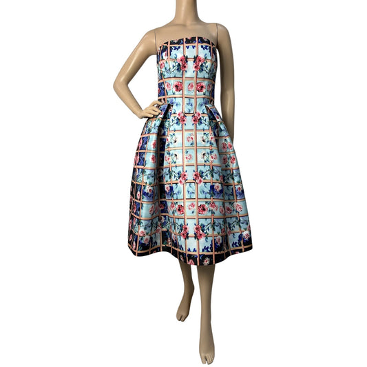 Mary Katrantzou Resort 2014 Strapless Floral Cocktail Dress Sz.44IT Pre-owned