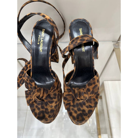 Saint Laurent Bianca Leopard Suede Platform Heels Sz.38 pre-owned