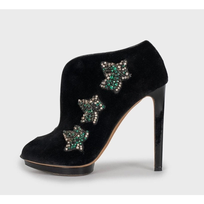 Alexander McQueen Black Suede Crystal Embellished Pumps sz.39 pre-owned