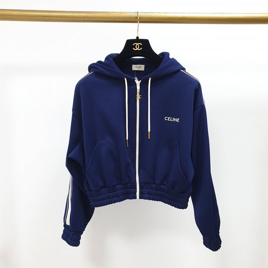 Celine Blue Triomphe Logo Bomber Jacket - Size XS pre-owned