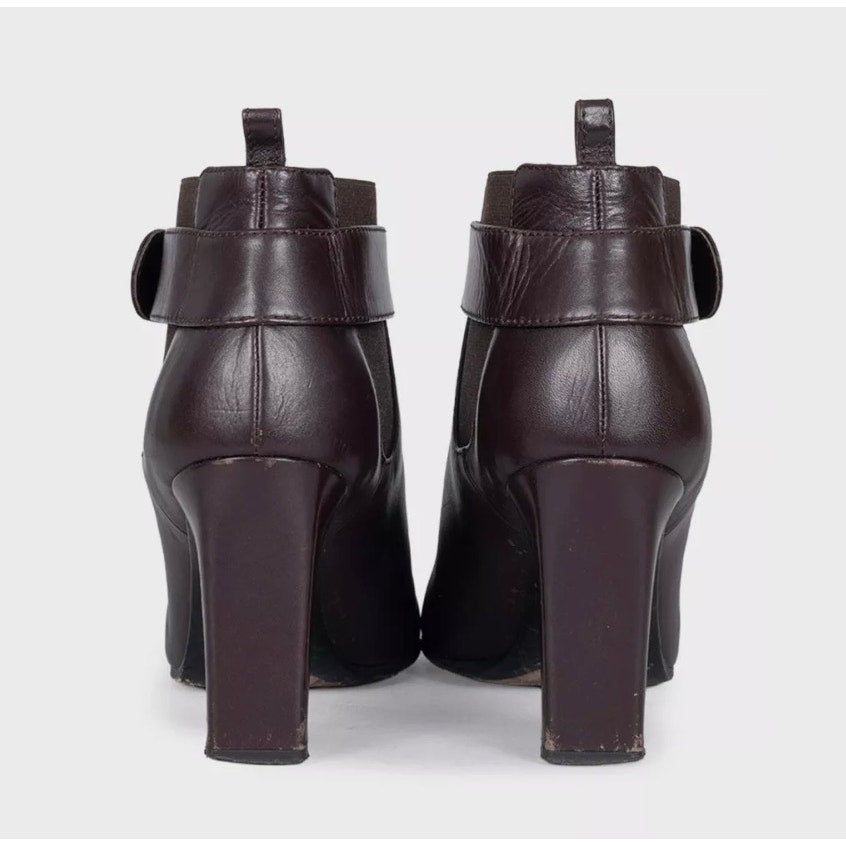 Chanel Brown Leather Ankle Boots, Silver Logo, Size 38 pre-owned
