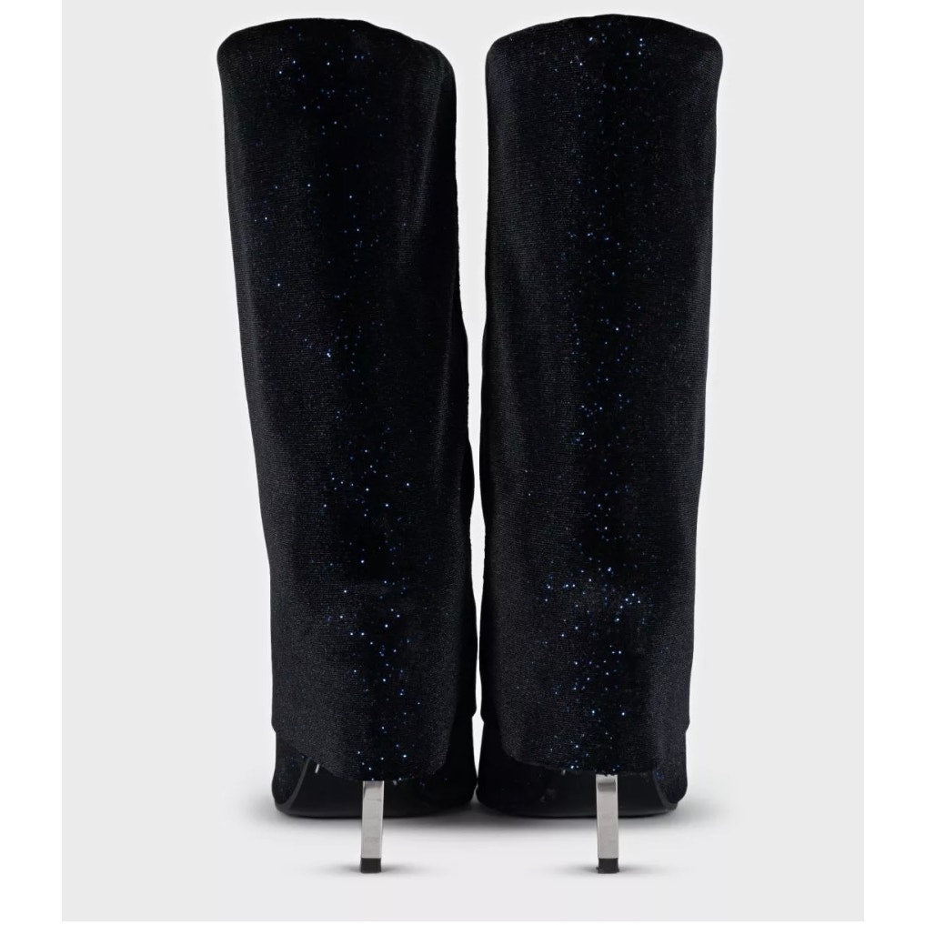 Balmain Blue Sequin Pointed Toe Stiletto Boots Sz.37 Pre-owned
