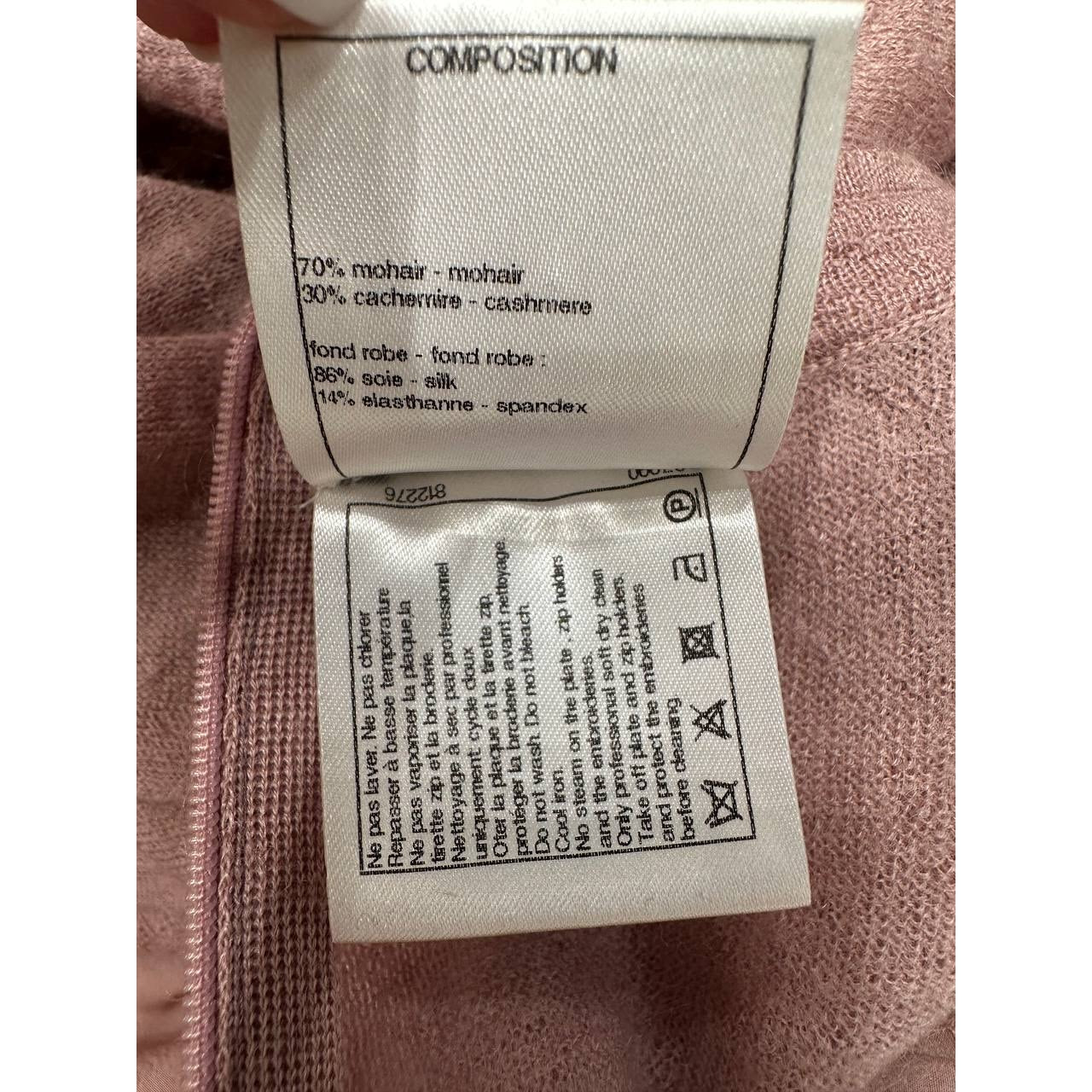 CHANEL 2014 Pink & White Pearl Mohair-Cashmere Dress Sz.38 pre-owned
