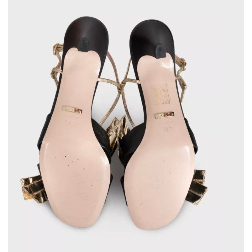 NWB Gucci Gold Leather Bow Sandals Pre-Fall 2019 - Size 36.5 Pre-owned