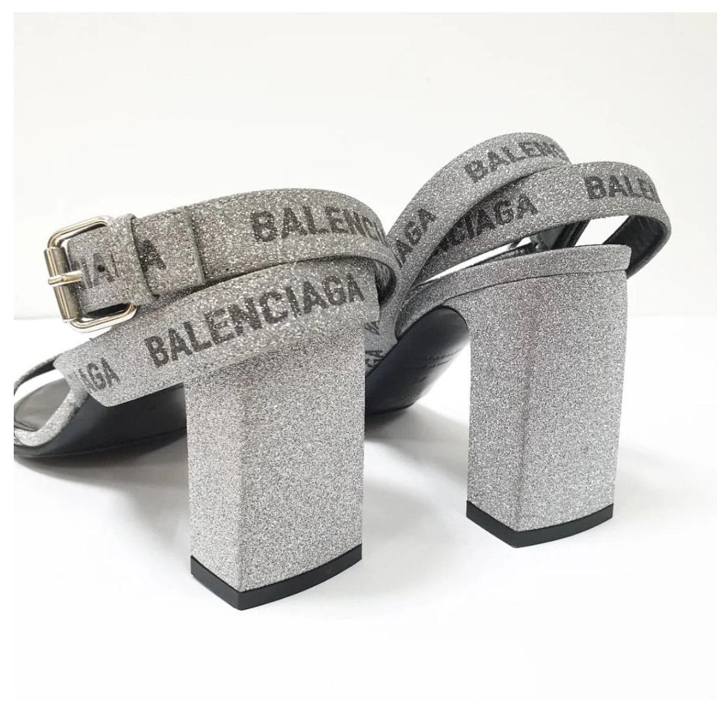 Balenciaga Round Glitter Logo Sandals Sz.38 Pre-owned