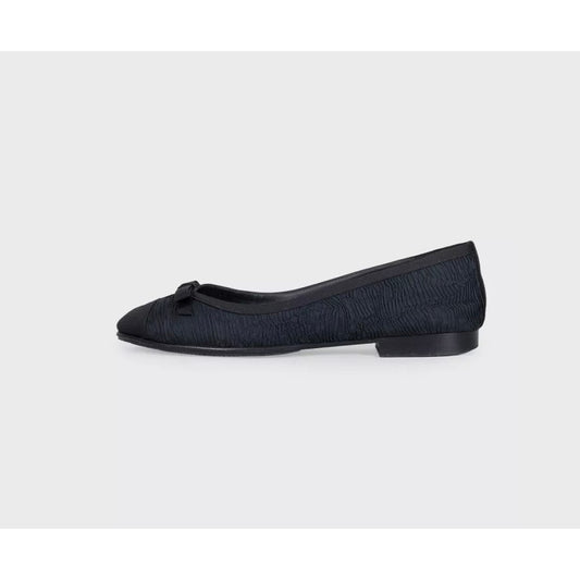 Chanel Black Textile Ballerina Flats with Bows, Size 38.5 Pre-owned