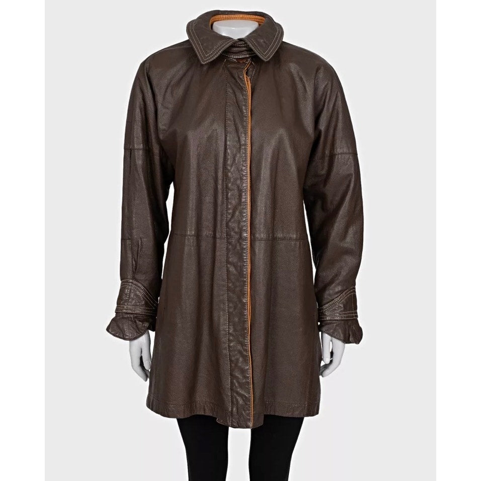 Ferre Classic Brown Leather Jacket Sz M Pre-owned