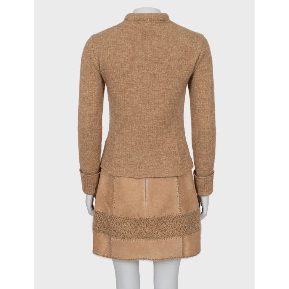 Escada Vintage Brown Suit Skirt Jacket Leather Trim S EU 36 Pre-owned