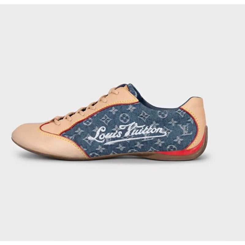 Louis Vuitton Beige Leather & Denim Athletic Sneakers Sz 39 pre-owned