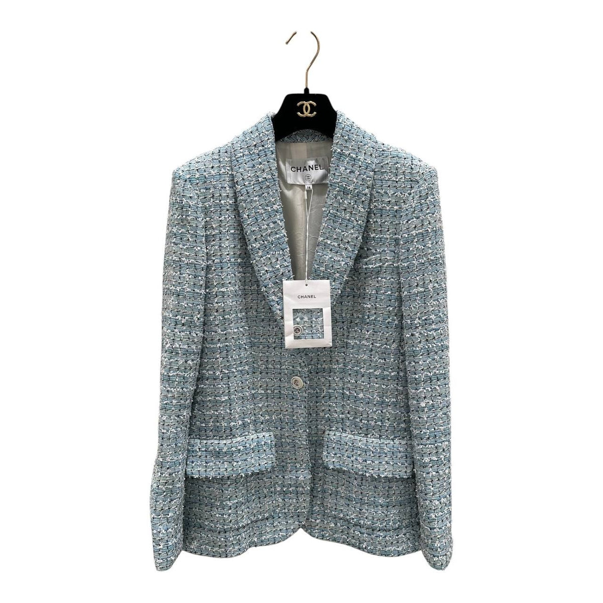 CHANEL Light Blue Multicolor Tweed Blazer Sz.38 Pre-owned