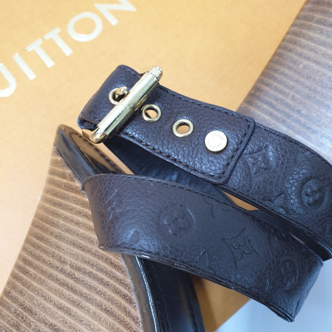 Louis Vuitton Brown Monogram Leather Kalahari Wedge Sandals Sz.37 Pre-owned