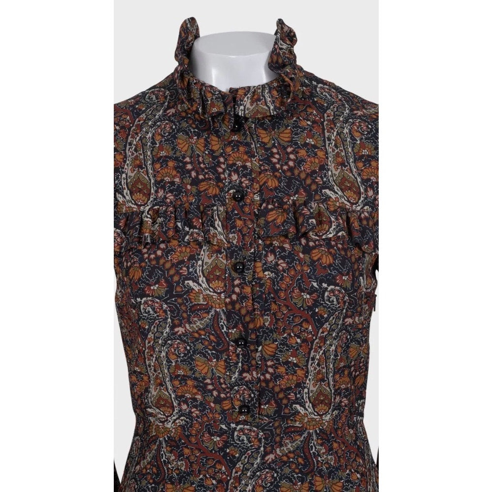 Saint Laurent Floral Viscose Silk Lined Button Dress Sz.38 pre-owned
