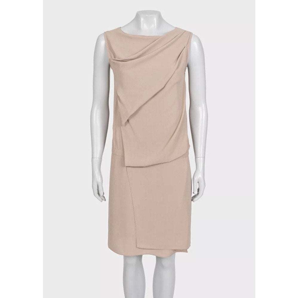 Brunello Cucinelli Brown Silk Draped Sleeveless Dress M Pre-owned