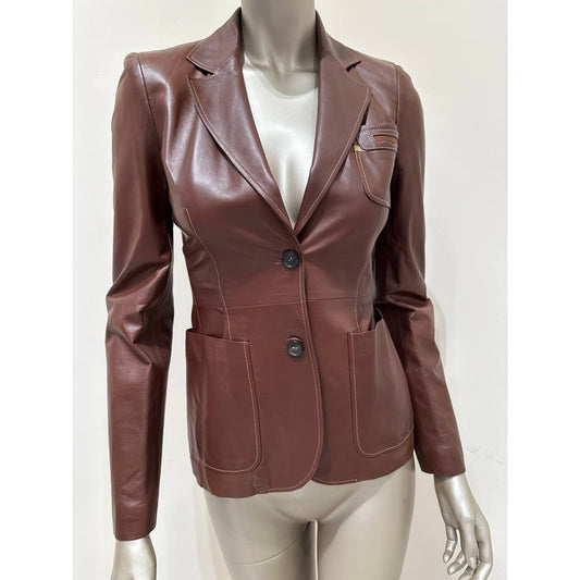 Vintage Gucci Tom Ford Brown Leather Blazer Sz.8 Pre-owned