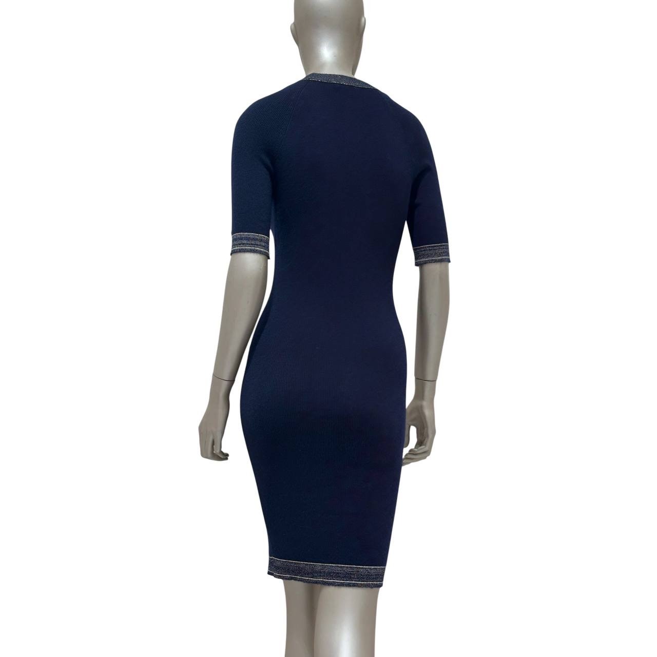 CHANEL Karl Lagerfeld Navy Cashmere Knit Dress Sz.38 Pre-owned