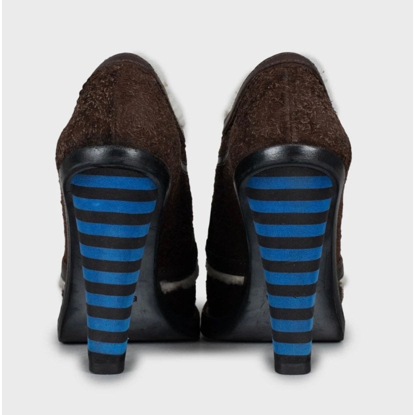 Balenciaga Brown Suede Striped Heels Ankle Boots Sz.35 pre-owned