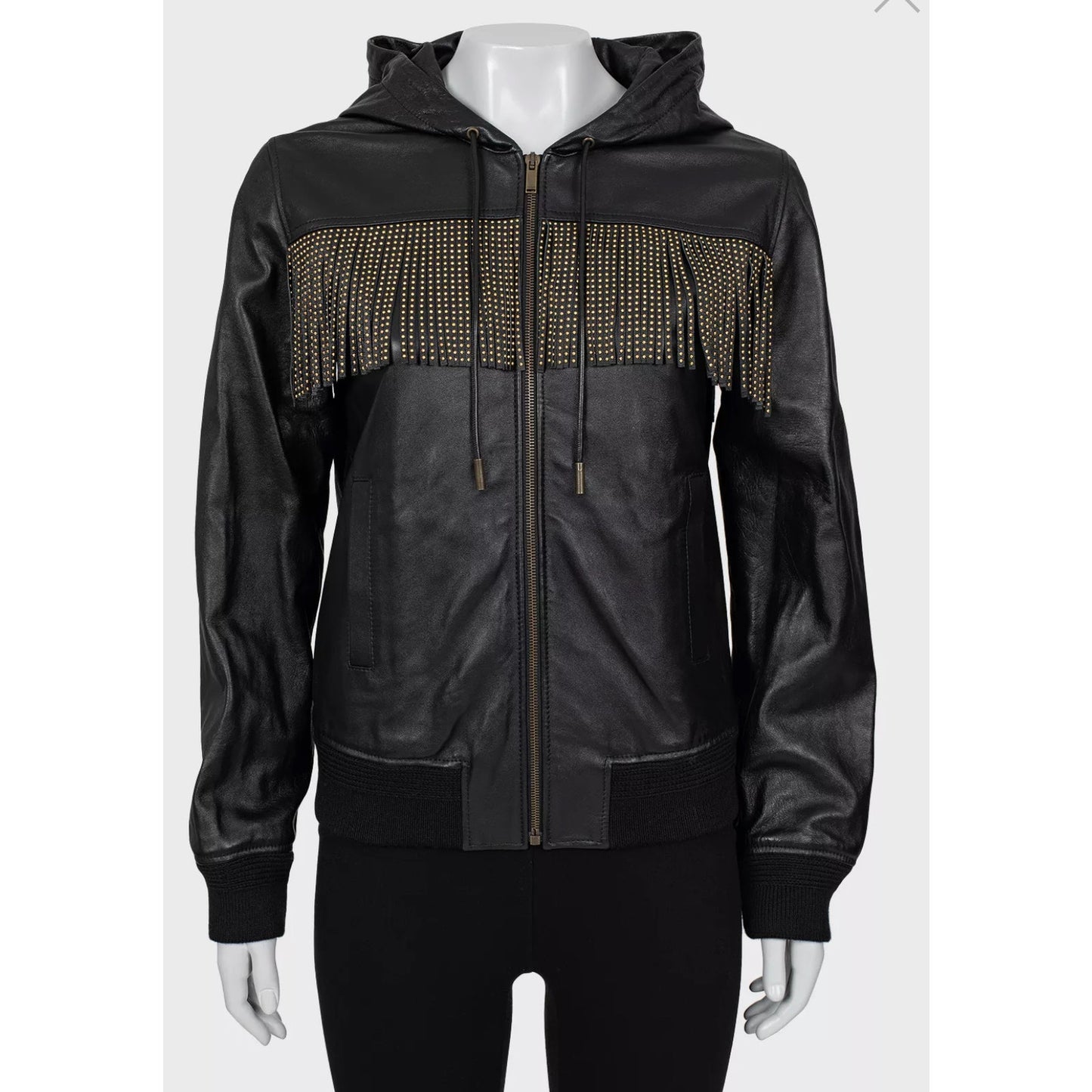 Saint Laurent Black Fringe Leather Jacket - Size S / FR36 pre-owned