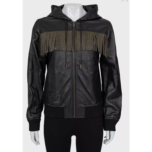 Saint Laurent Black Fringe Leather Jacket - Size S / FR36 pre-owned