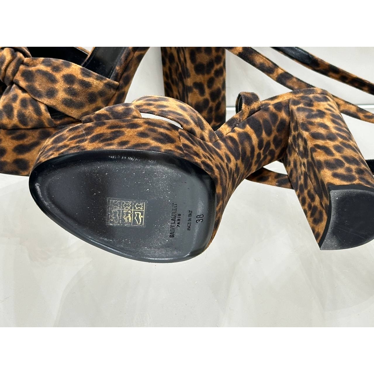 Saint Laurent Bianca Leopard Suede Platform Heels Sz.38 pre-owned